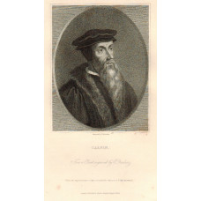 Engraved Portrait of Calvin. Heand and Shoulder, wearing hat, in oval, by T. Woolnoth,