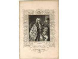 Engraved Portrait of Newcastle, Three Quarter Length, seated, in Garter robes, after Hoare by W. Holl.