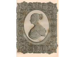 Engraved Portrait of Countess of Blessington, Head and Shoulders, in profile, to l., in oval with ornamental border, after a bust by Bartolini by H. Weekes.