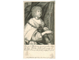 Engraved Portrait of Countess of Arundel, Three-Quarter Length, wearing ermine and coronet after Van Dyck.