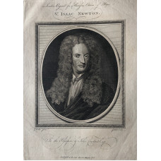 Engraved Portrait of Newton, Head and Shoulders, oval, within rectangle,  after Kneller by John Goldar [1729-1795].