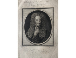 Engraved Portrait of Newton, Head and Shoulders, oval, within rectangle,  after Kneller by John Goldar [1729-1795].