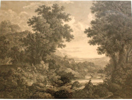 First Premium Landscape, 'The original Picture from which this Print was taken in the year 1760, obtained the First Premium granted by the Society for the Encouragement of Arts, Manufactures, and Commerce in London', engraved by William Woollett [1735-178