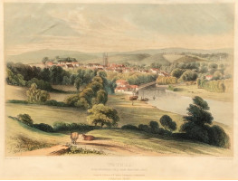 'Totnes from Breakheart Field near Sharpham Lodge' Extensive view of river and town by W. Spreat.