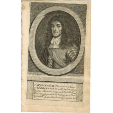 Engraved Portrait of King Charles, Half Length, in oval on pediment, after Van Dyck by M. V de Gucht.