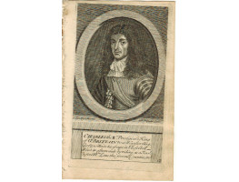 Engraved Portrait of King Charles, Half Length, in oval on pediment, after Van Dyck by M. V de Gucht.