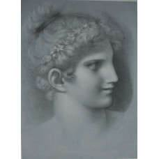 Woman's head to right, her hair in a bun with a garland of flowers, ?by Georges Bellenger or Bellanger [1847-1918].