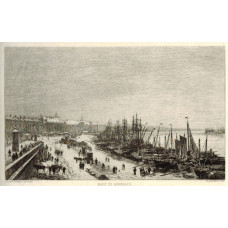 'Rade de Bordeaux (Janvier 1868)'  Port of Bordeaux, with figures, horses and ships covered in snow.