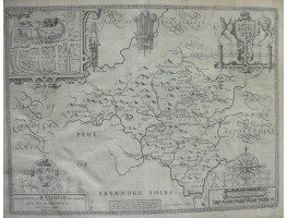 'The Countie of Radnor Described abd the Shyretownes Sittuatione' Map of Radnorshire engraved by Jodicus Hondius.