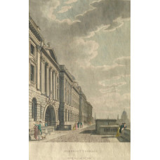 'Somerset Terrace'. Figures on terrace in front of Somerset House by Thames, St Paul's in the distance.