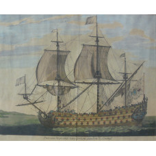 'Vaisseau du Premier rang portant pavillon d'Admiral.'  Ship in profile, near coast. After a design by Henri Sbonski de Passebon [1637-1705].