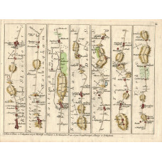 Road Strip Map of the Road from Oakham via Nottingham to Barnsley, Huddersfield via Skipton to Ricmond via Cirencester and Burford] from 'Les routes d'Ogilby par l'Angleterre revues, corrigees, augment?es, & reduites, par Senex en 101 cartes'map , engrave