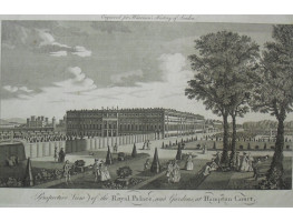 'Perspective View of the Royal Palace, and Gardens, at Hampton Court'. The house and elegant company in the formal gardens.