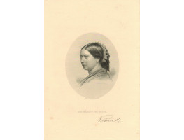 Engraved Portrait of Queen Victoria, Head and Shoulders, in oval, with facsimile signature, after a photograph by Holl.