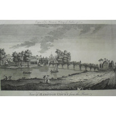 'View of Hampton Court from the River', shows the bridge and boats on Thames,
