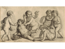 Five cherubs with grapes playing, sartyr on floor, after Peeter van Avont [1600-1652]