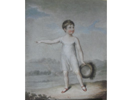 'What's that Mother?' Boy in white dress holding hat pointing with right hand by John Samuel Agar [c.1770-1840] and John Bluck [fl. c. 1791-1832]