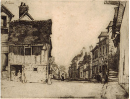 'Norman Village'. Street Scene with figures.