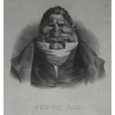 'Pot-de Naz'. Head and shoulders caricature of Baron de Podenas with short-trimmed hair.