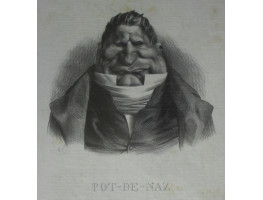 'Pot-de Naz'. Head and shoulders caricature of Baron de Podenas with short-trimmed hair.