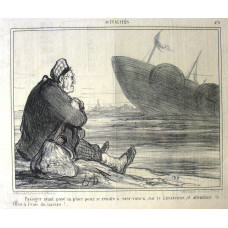 Actualites No.479. 'Passager ayant paye sa place pour se rendre a New-Yorck, sur le Leviathan, et attendant la nise a l'eau du navire !'. Man watches liner being launched.