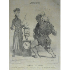 Actualites No.183. 'Essayant Ses Forces - Sacrebleu, comme vous y allez . . . vous allez finir par me demolir cette tete la'. Man attacking bust of Faucher.