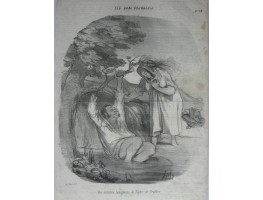 Les Bons Bourgeois. No. 30 'Une imitation bourgeoise de Zephir de Prudhon' A bespectaled husband lies in pond as his wife timidly approaches.