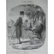 Les Bons Bourgeois. No. 81 ' Vous ne prenez pas votre bouteille de bierre ce soir . . .  je vois ce que c'est, vous sortez de diner en cabinet particulier . . . mauvais sujet!' Old man sitting points stick at standing man.