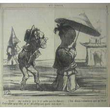 En Chine No. 27. 'Cristi! . . . que malheur que je n'sache pas le chinois . . . j'lui dirais volontiers que' qu' chose d'agreable pour elle et d' desobligeant pour son mari.' Sailor following Chinese woman under parasol.