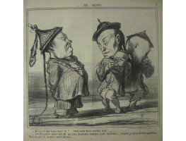 En Chine No. 9. 'Qu'est-ce que vous avez la? . . . vous voil dans un bel etat! . . . -Les Francais nous ont dit que nous pouvions manger ca de confiance . . . vu que ca vient de chez madame Moreau, que est la mere aux Chinois' Chinese man holding jar of s