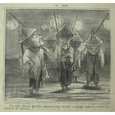 En Chine No.  8 'Patrouille chinoise, guerriers ayant pris trop a la lettre la consigne qu'on leur a donnee d'ecl la marche de l'ennemi'. Chinese soldiers with lanterns.