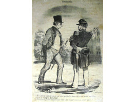 Actualites No. 9. 'Mr Cabassol, comment pouvez vous encore prendre les armes, apres avoir assiste aux trois seances du Congres de la Paix! - Precisement, je monte ma garde pour eviter d'etre en guerre avec mon sergent-major' Challenged for wearing militar