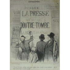 Actualites No. 112. 'T'as tort de vouloir afficher cette grande annonce dans ce mois-ci, mon bonhomme . . . par le froid aucune espece de colle ne prend!' Man putting up poster.