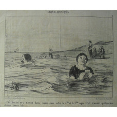 Croquis Aquatiques No.11. 'C'est bien ici qu'il m'avait donne rendez-vous entre la 4me et la 5eme vague. C'est etonnant qu'il me fasse attendre comme cela!' Woman reading letter in sea.