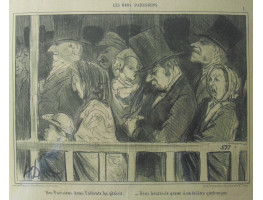 Les Bons Parisiens. No. 1 'Des Parisiens dans l'attente du plasir - Deux heures de queue a un theatre quelconque.' Queue for theatre.