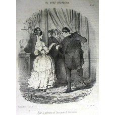 Les Bons Bourgeois. No. 57 'Ayant la pretention de faire partie du beau monde' Man accompanying woman to party.