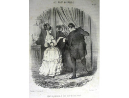 Les Bons Bourgeois. No. 57 'Ayant la pretention de faire partie du beau monde' Man accompanying woman to party.