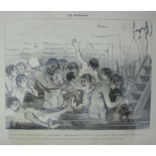 Les Baigneurs. No. 3 'La Seine est une riviere qui prend sa source dans le Departement de la Cote d'Or, et va se perdre dans la Manche. Elle traverse Paris: les habitans de cette Cite, se derobant aux feux de l'ete viennent chercher la fraicheur et la pur