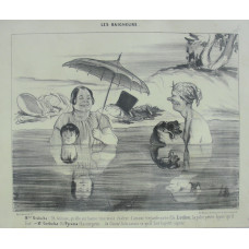 Les Baigneurs. No. 4 'Mme Greluche: Oh Gustave, qu'elle est bonne! une vraie chaleur d'amour! regarde-le notre fils Loulou; la jolie petite figure qu'il fait ! - Mr. Greluche: Et Pyrame! il a une peur . . . de Chien! Si tu savais ce qu'il fait le petit ca