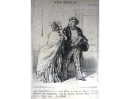 Scenes Conjugales Nouvelle Serie No. 1 'Comment Adelaide tu as encore achete un nouveau chapeau . . . tu n'es reellement pas raisonnable . . moi un chapeau de douze francs me dure un an . . . mas aussi je le soigne!' husband upbraids his wife for buying a