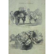 Physionomie de l'Assemblee. No. 4 'La salle des pas perdus. Seance Ordinaire. Two cartoons of the Assembly on sheet.