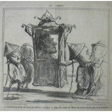 En Chine No. 22. 'Je voudrais pouvoir me faire promener comme ca dans les rues de Brest. on m'prendrait pour un mandarin!' Sailor in sedan chair carried by Chinesemen.