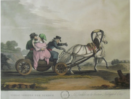 'A Russian Courier Conveying Despatches'.  Three horses pulling a cart carrying soldiers. After Mornay by Clark & Dubourgh.