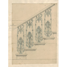ORIGINAL SCALE DRAWING of balustrade with cast iron mask.