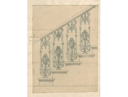 ORIGINAL SCALE DRAWING of balustrade with cast iron mask.