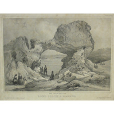 'Roche Percee a Biarrits Basses Pyrenees. No. 12' View of rock of Biarritz.  Lithographed by Auguste Bry.