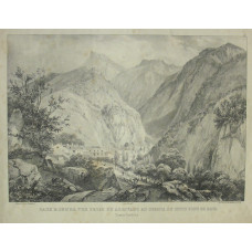 'Eaux Bonnes, Vue prise en arrivant au dessus du Petit Pont de Bois. Basses Pyrenees. No. 14' Lithographed by Gihaut freres.