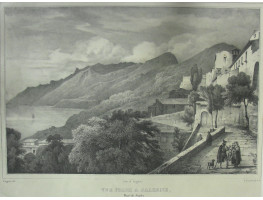 'Vue Prise a Salerne, Royme de Naples' No. 80 View of coast at Salerno, with figures on terrace, by Antoine Guindrand [1801-1843]