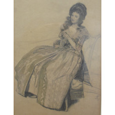 Study for 'The Connoisseur' Elegant Woman seated in Jacobean chair.