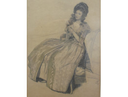 Study for 'The Connoisseur' Elegant Woman seated in Jacobean chair.